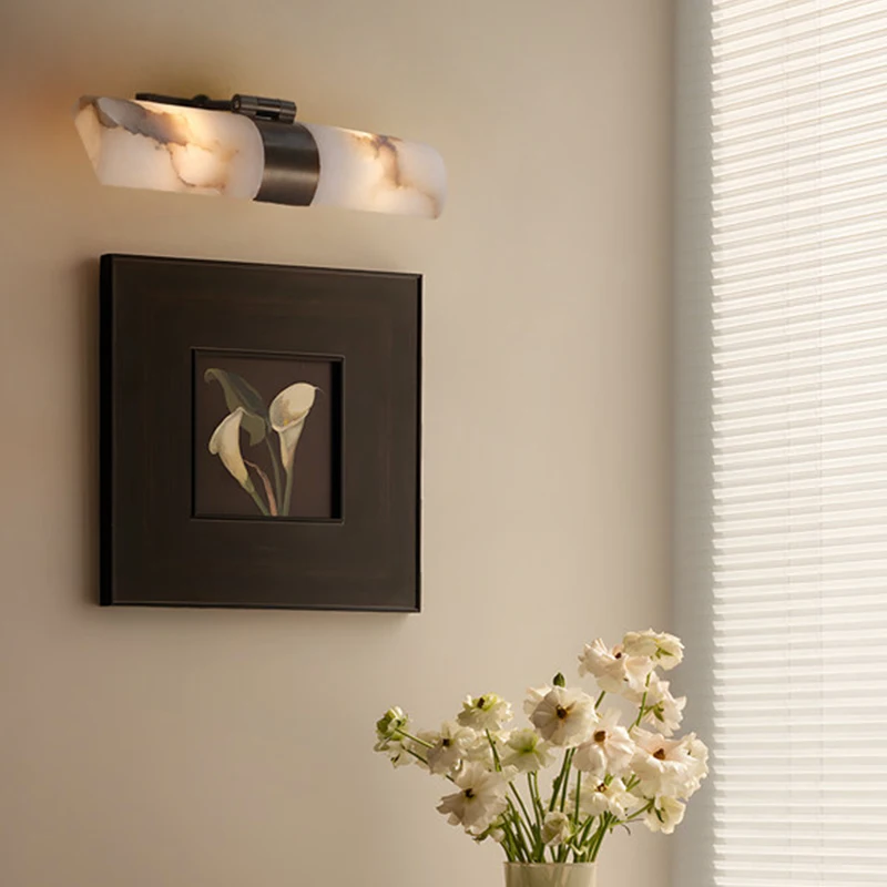 Spanish Natural Marble Wall Lamp Simple Fashionable Mirror Front Lamp LED for Hotel Bedroom Study Bedside Corridor