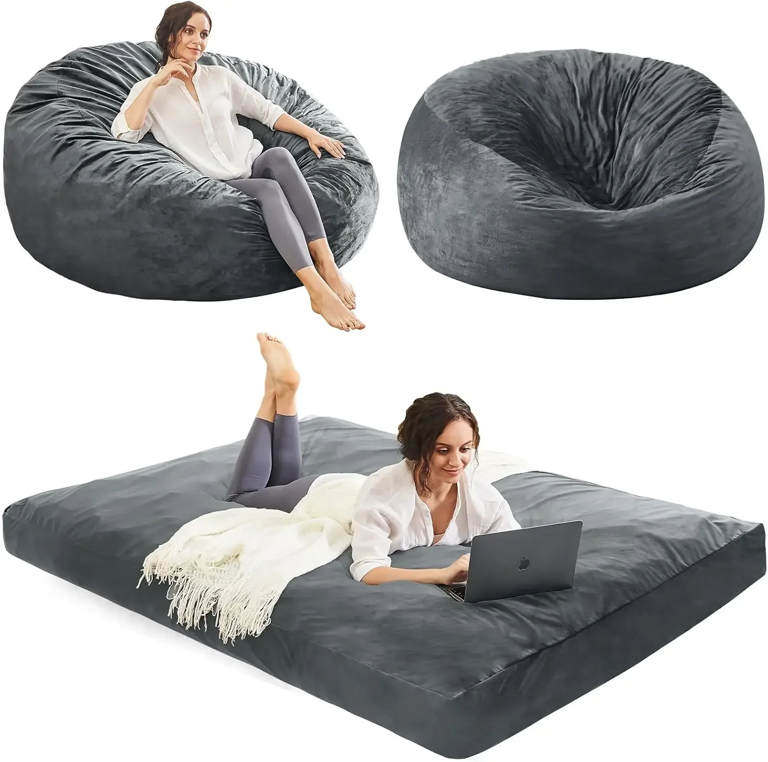 Bean Bag Chairs for Adults - Giant Bean Bag Chair Convertible Bean Bag Bed - Beanbag Chair with Micro Fiber Cover/Furniture Foam