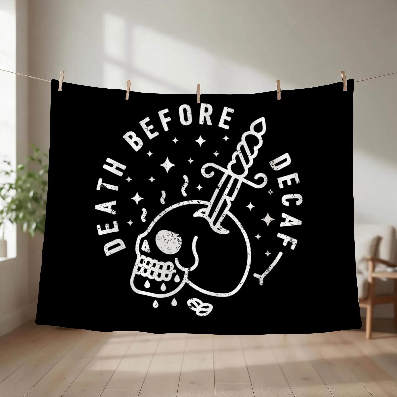 Death Before Decaf Throw Blanket couch cozy soft plush fuzzy picnic outdoor blanket