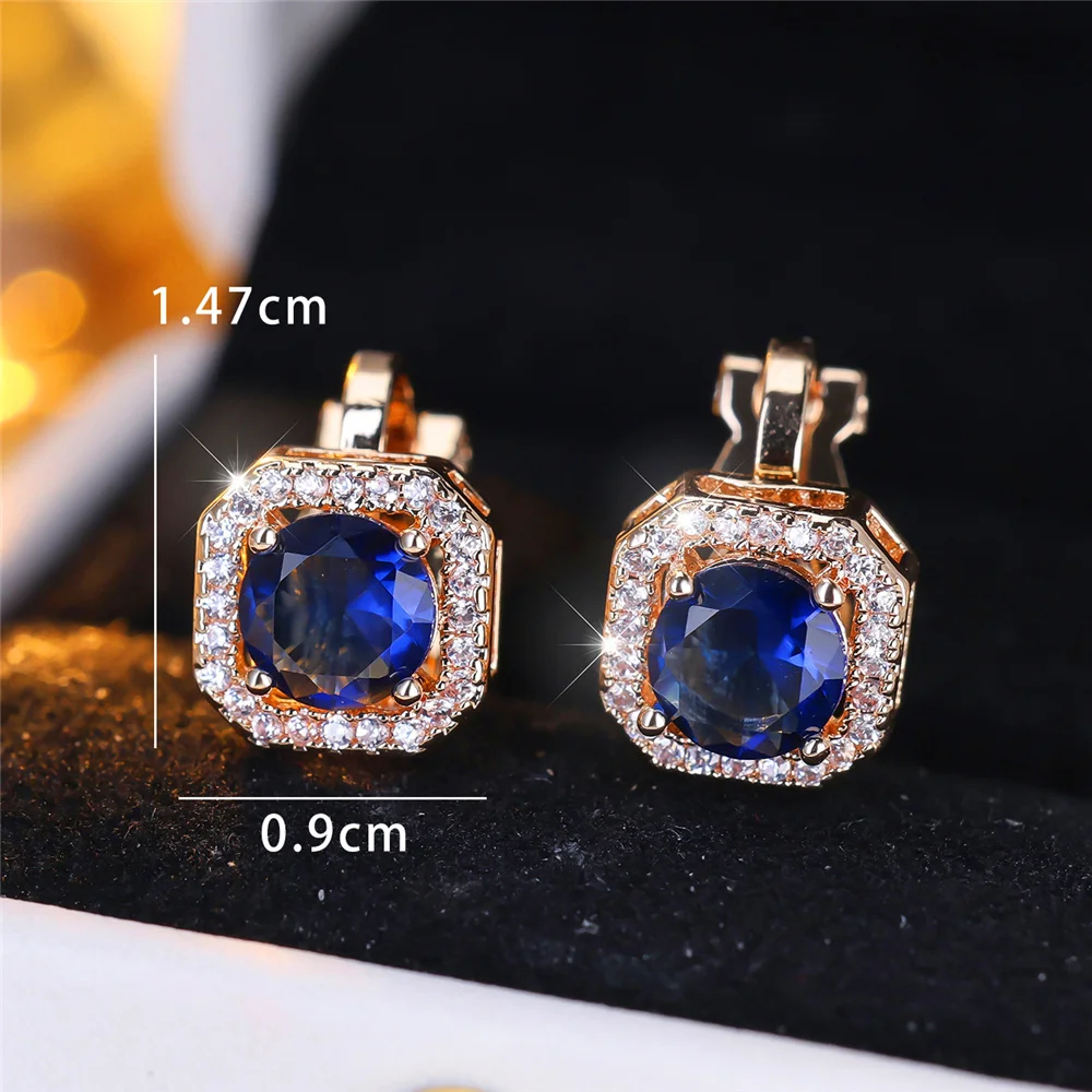 Crystal Round Stone Clip Earrings For Women Rose Gold Silver Color White Green Blue Zircon Jewelry Simple Fashion Gifts