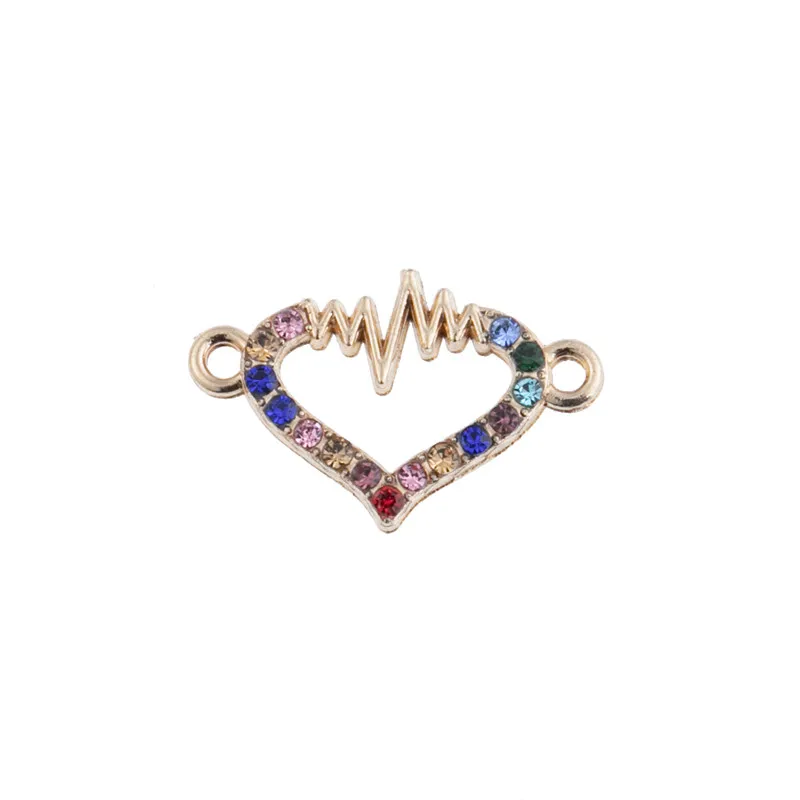 HEYUYAO 10pcs/lot Colorful ECG Love Heart Charms Pendant Connector For Jewelry Making Accessories