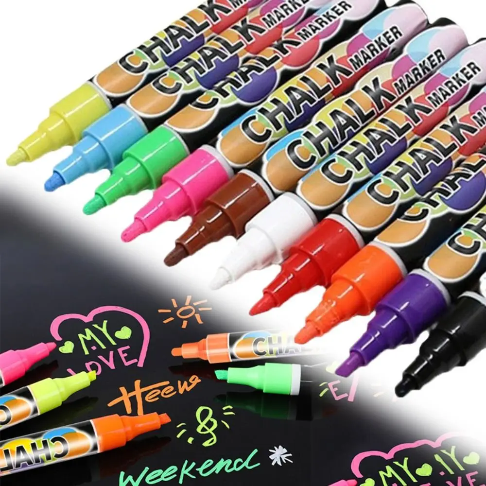 Portable Multicolour Liquid Chalk Marker Erasable Pen Clip Dust-free Chalk Water Soluble Erasable Highlighter Chalkboard