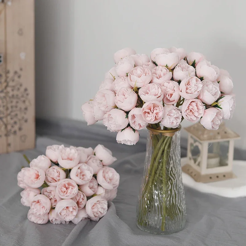 27heads Pink Roses Peony Artificial Flowers Silk Bouquet for Table Vase Arrange Home Wedding Decoration Roses Fake Flowers Love