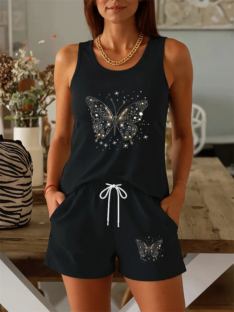 2026 Women's Summer Casual Two-Piece Set Sleeveless Crew-Neck Tank Top Set Simple Breathable Loungewear Women's Activewear Set