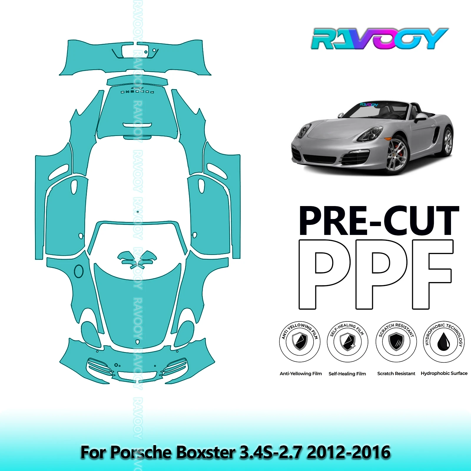 

Для Porsche Boxster 3.4S-2.7 2012-2016 полный автомобильный прозрачный бюстгальтер 8,5 мил предварительно вырезанная защитная пленка для краски PPF