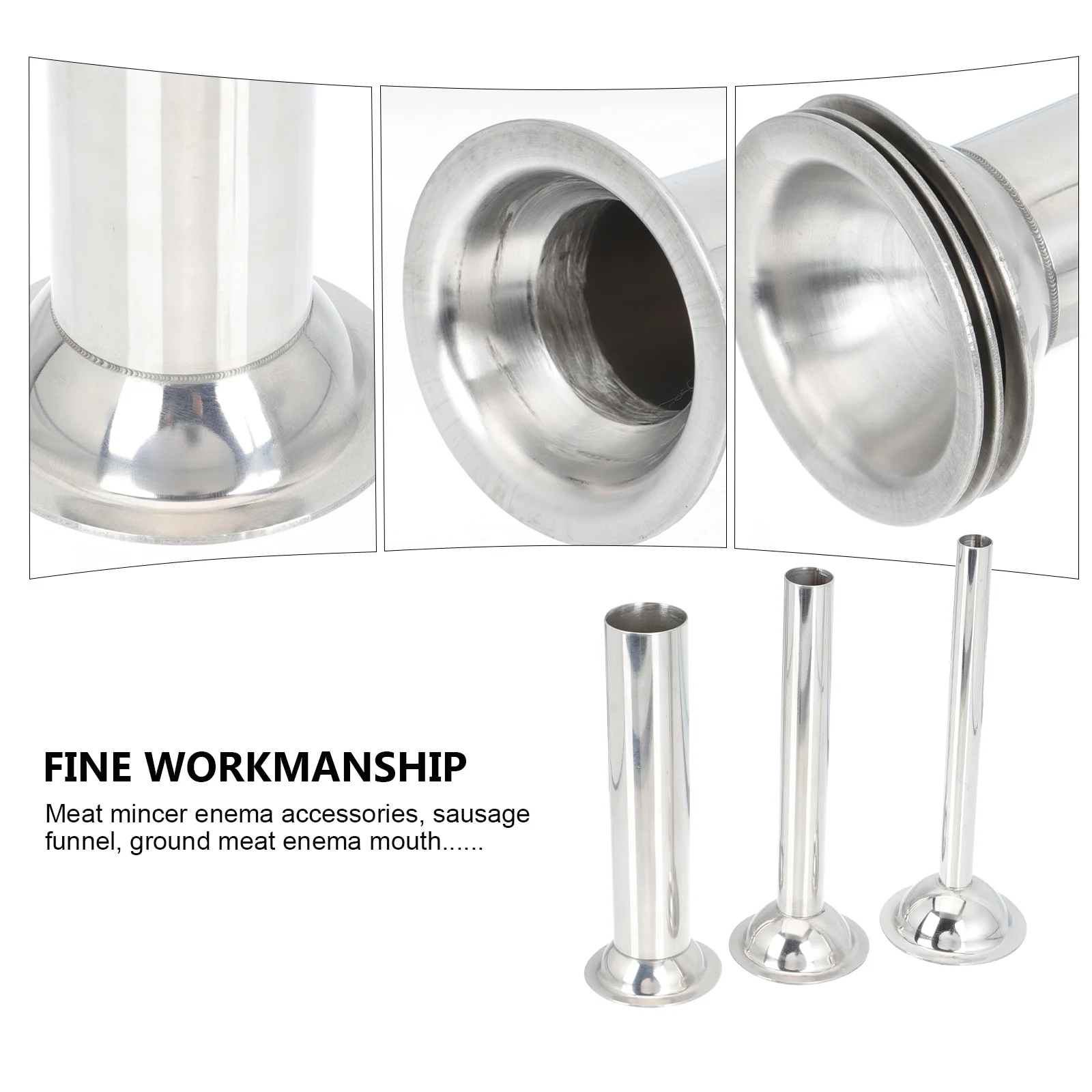 3개 세트 소시지 제조 튜브 스테인리스 스틸 소시지 충전기 부속품 매끄러운 표면 고기 충전 도구 주방 레스토랑용