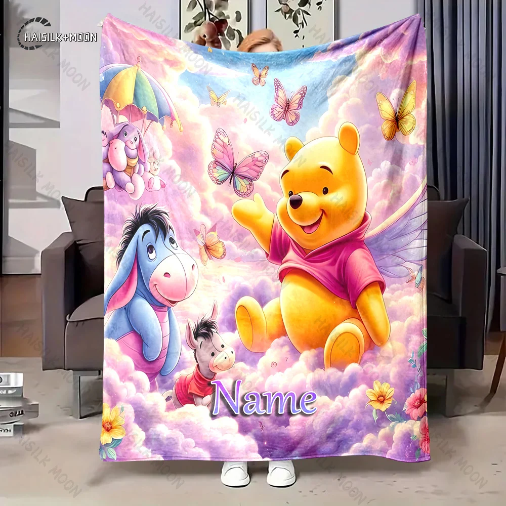 Custom Name Personalized Blanket Disney Pooh Bear Eeyore Print Adult Children Warm Blankets and Comfortable Blanket Holiday