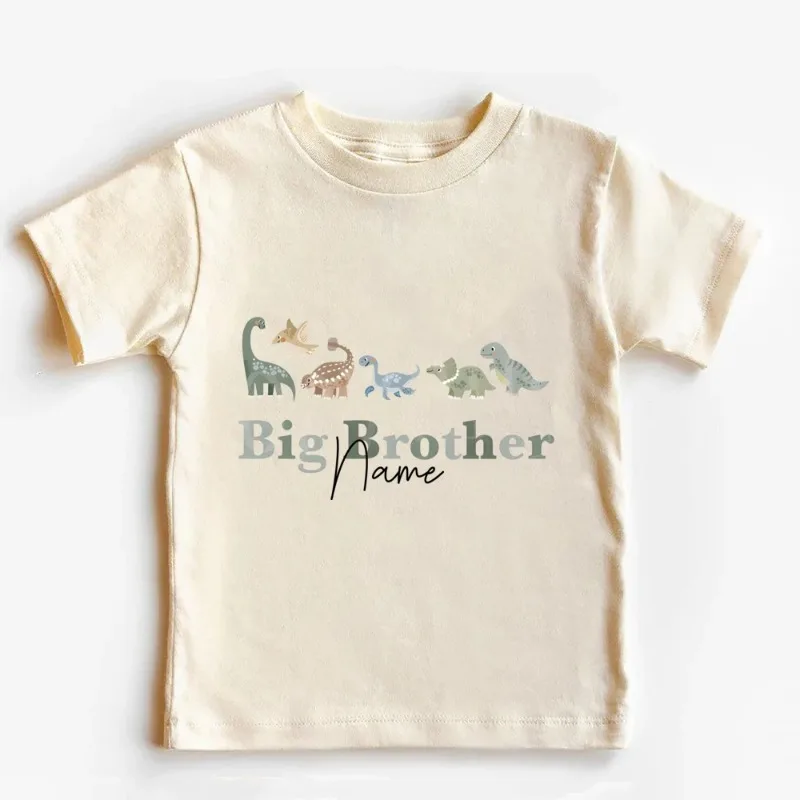 Personalize Casual Short Sleeve Child Set Custom Name Big Brother/little Brother&dinosaur Print Retro Kid Family Outfits Clothes