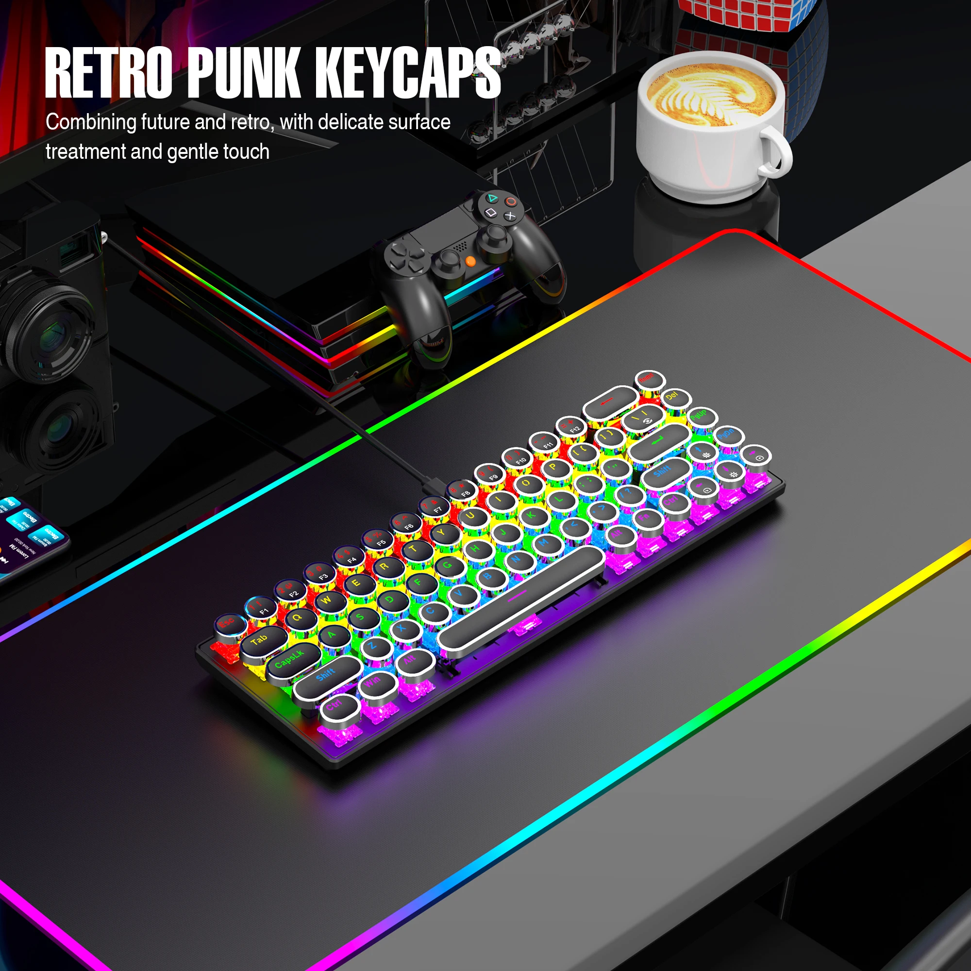 Tastiera da gioco meccanica cablata al 65%, retroilluminazione arcobaleno RGB con tasti a freccia, mini tastiera ultracompatta a 68 tasti con hot-swappa