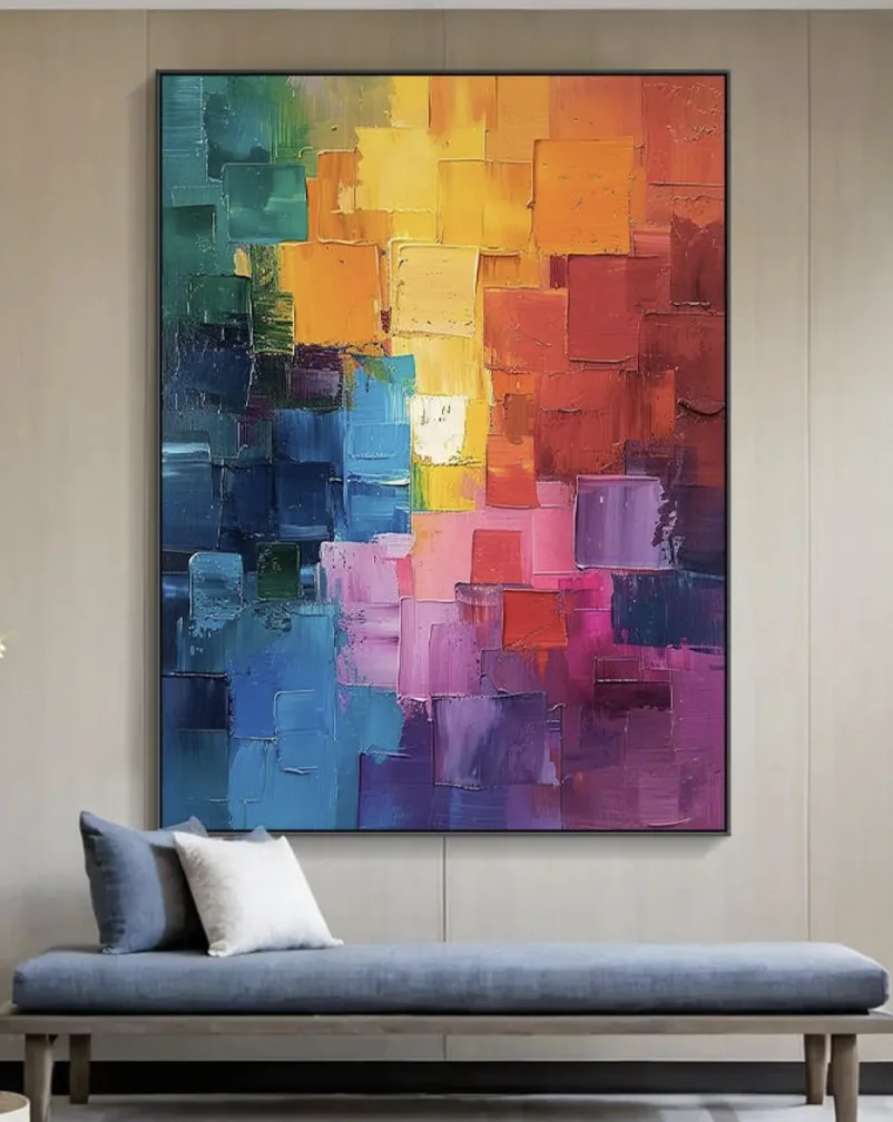 Color Block Abstract Canvas Print, Palette Knife Texture Wall Printing, Decor for Living Room, Bedroom, Office, Entryway Poster