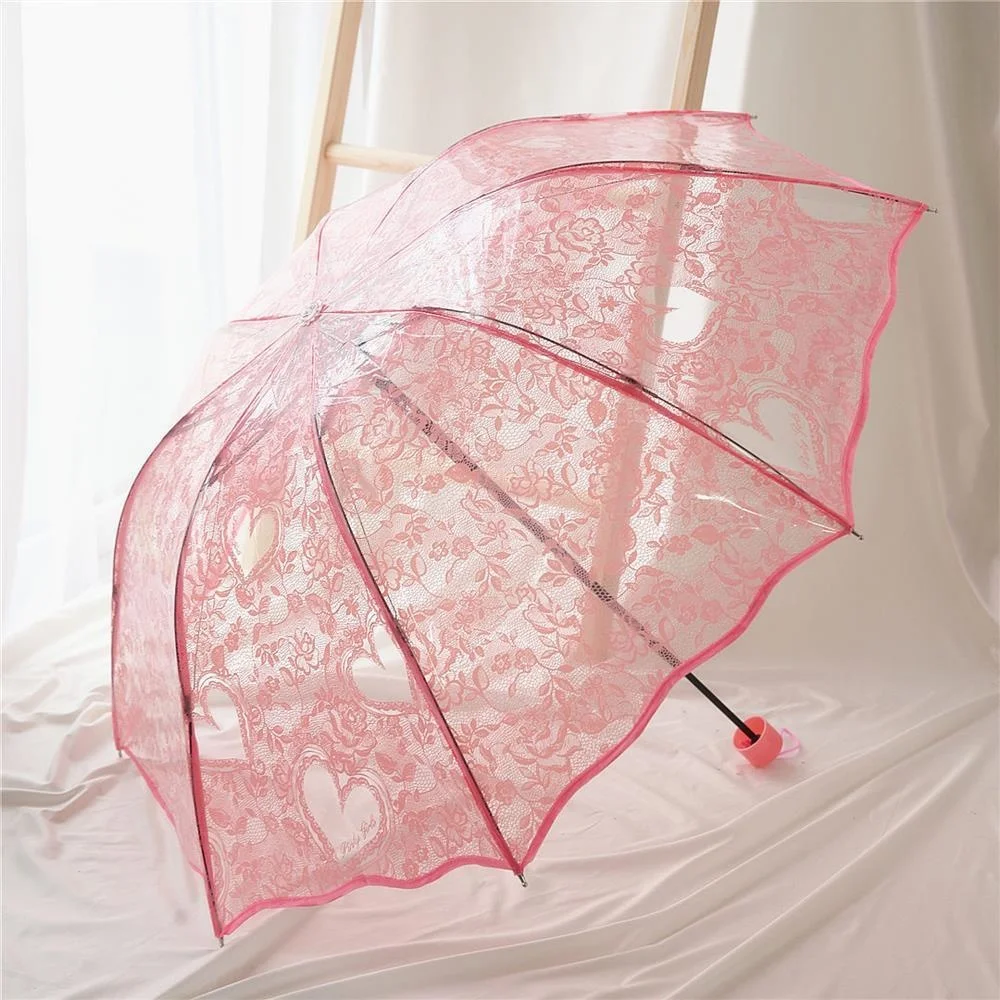 Lace Umbrella Transparent Wedding Party Umbrella Female Folding White Creative Manual Paraguas Transparente Mujer