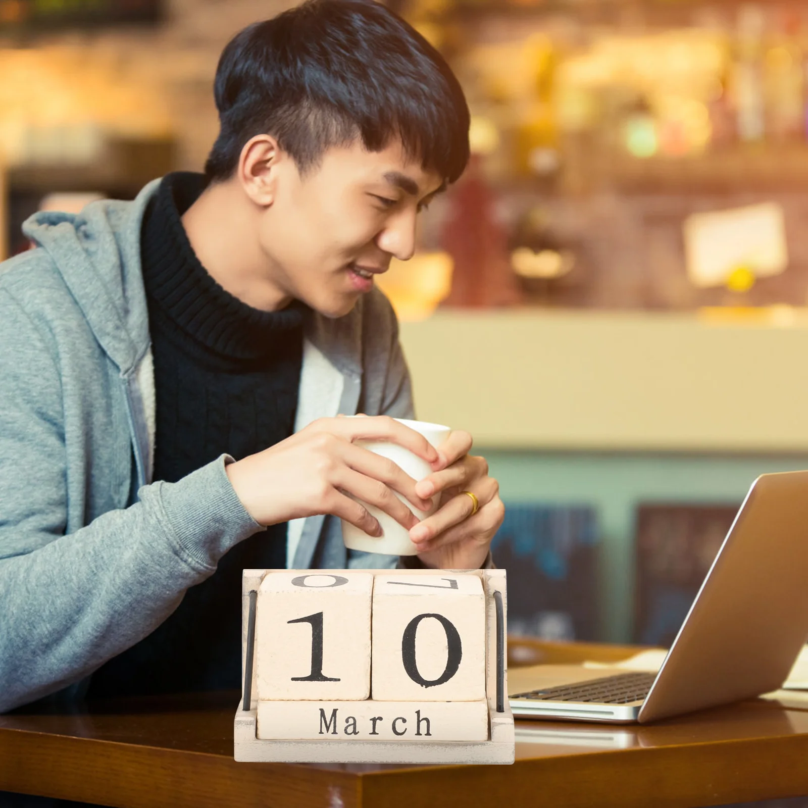 

Rustic Wood Block Calendar Perpetual Tabletop Decor Home Office Classroom Gift Family Friends Daily Use