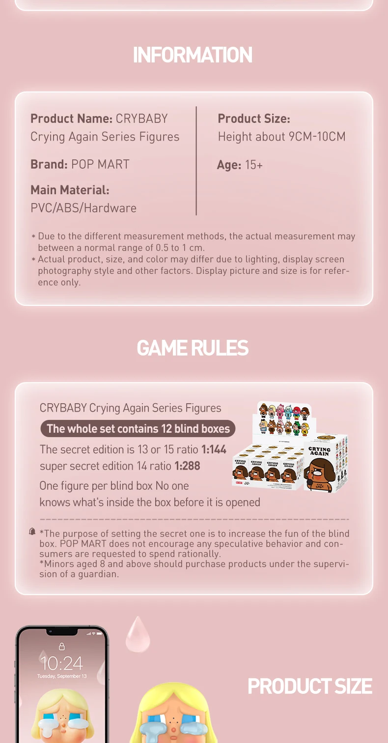 POP MART CRYBABY Crying Again Series Figures Mystery Box 1PC/12PCS