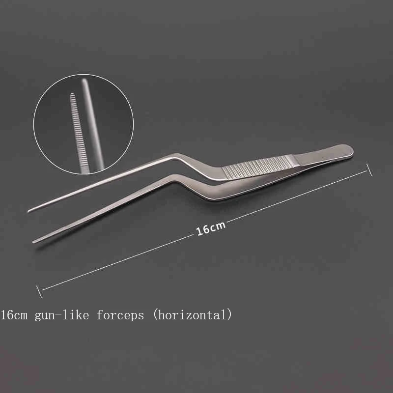 Stainless steel otorhinolaryngology gun-shaped tweezers for laboratory plant tissue culture with hydroponic curved tweezers