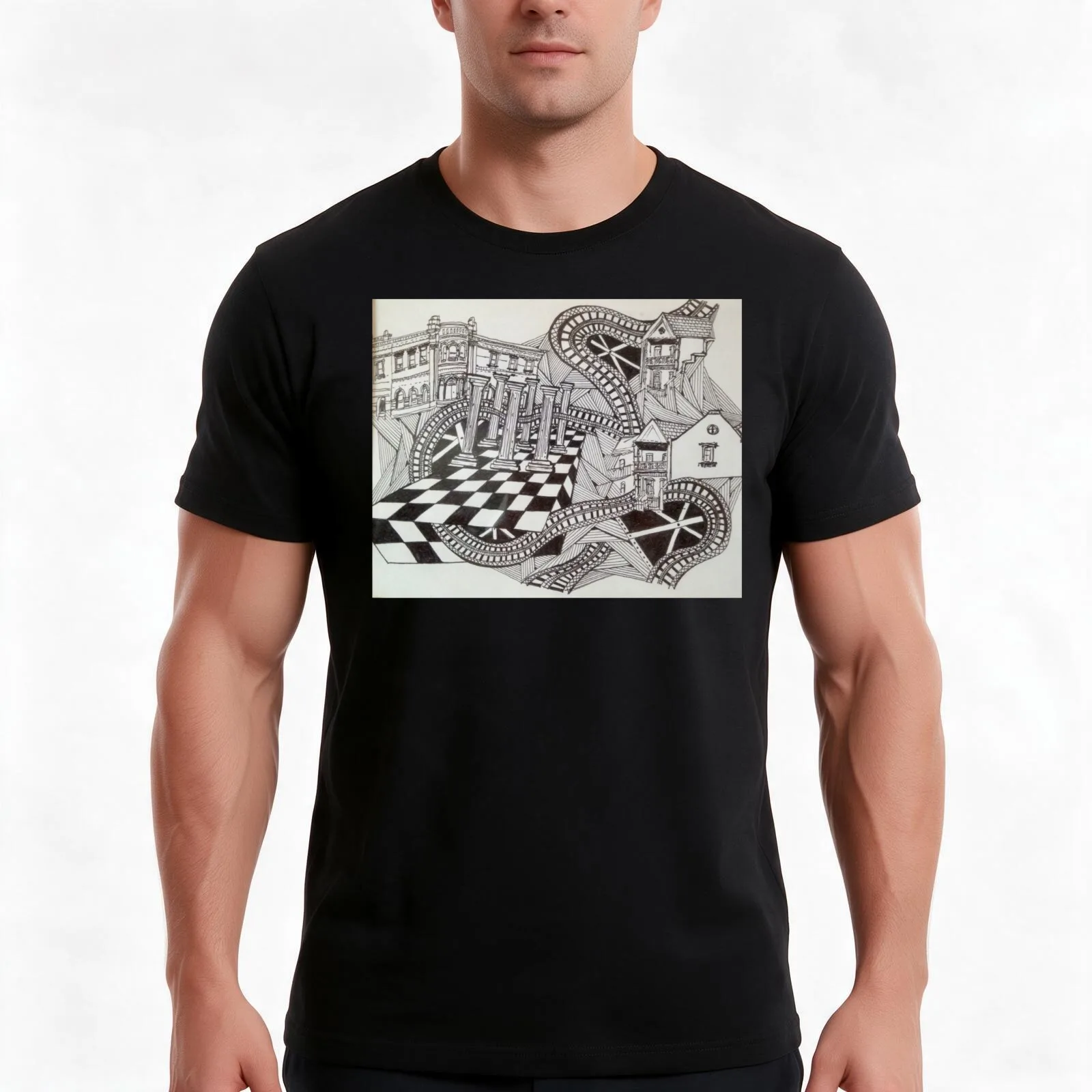 ‘One Off’ hand inked drawing’s T-Shirt, Summer Casual Cotton Tee, Oversized Streetwear Tops, Vintage Graphic Print, 100% Cotton