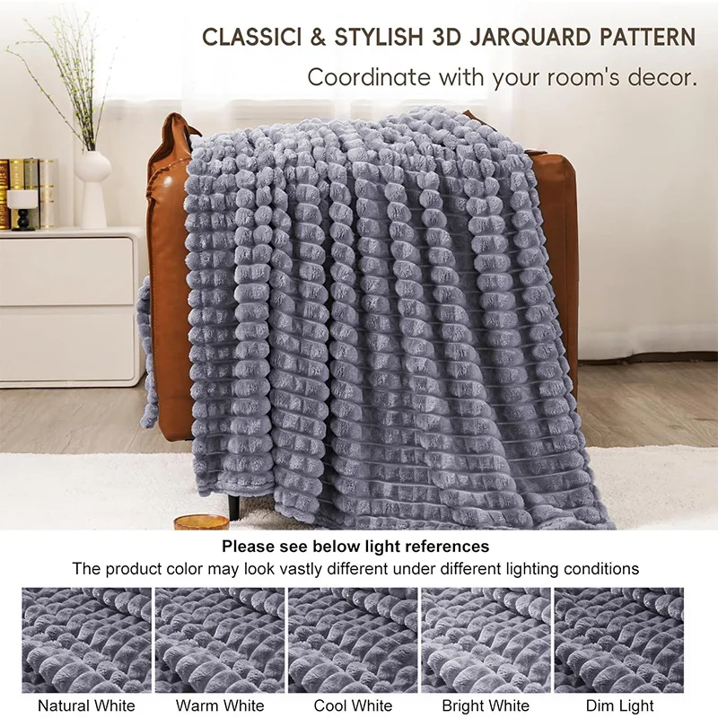 

Cozy Bliss Checkered Faux Rabbit Fur Throw Blanket, Soft Fuzzy Fluffy Minky Furry Blankets for Couch, Bed BEST BLANKET IN US