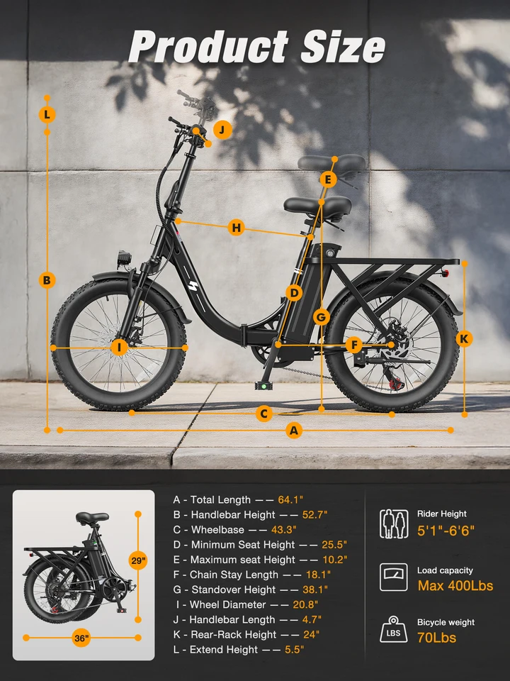 Hopepeak Z10 Folding Electric Bike for Adults, 1200W Peak Motor 48V 13.5Ah Battery, 20"×3" Fat Tire Commuter Ebike, 28MPH 80Mi,  7 Speed Foldable Electric Bicycle image 10
