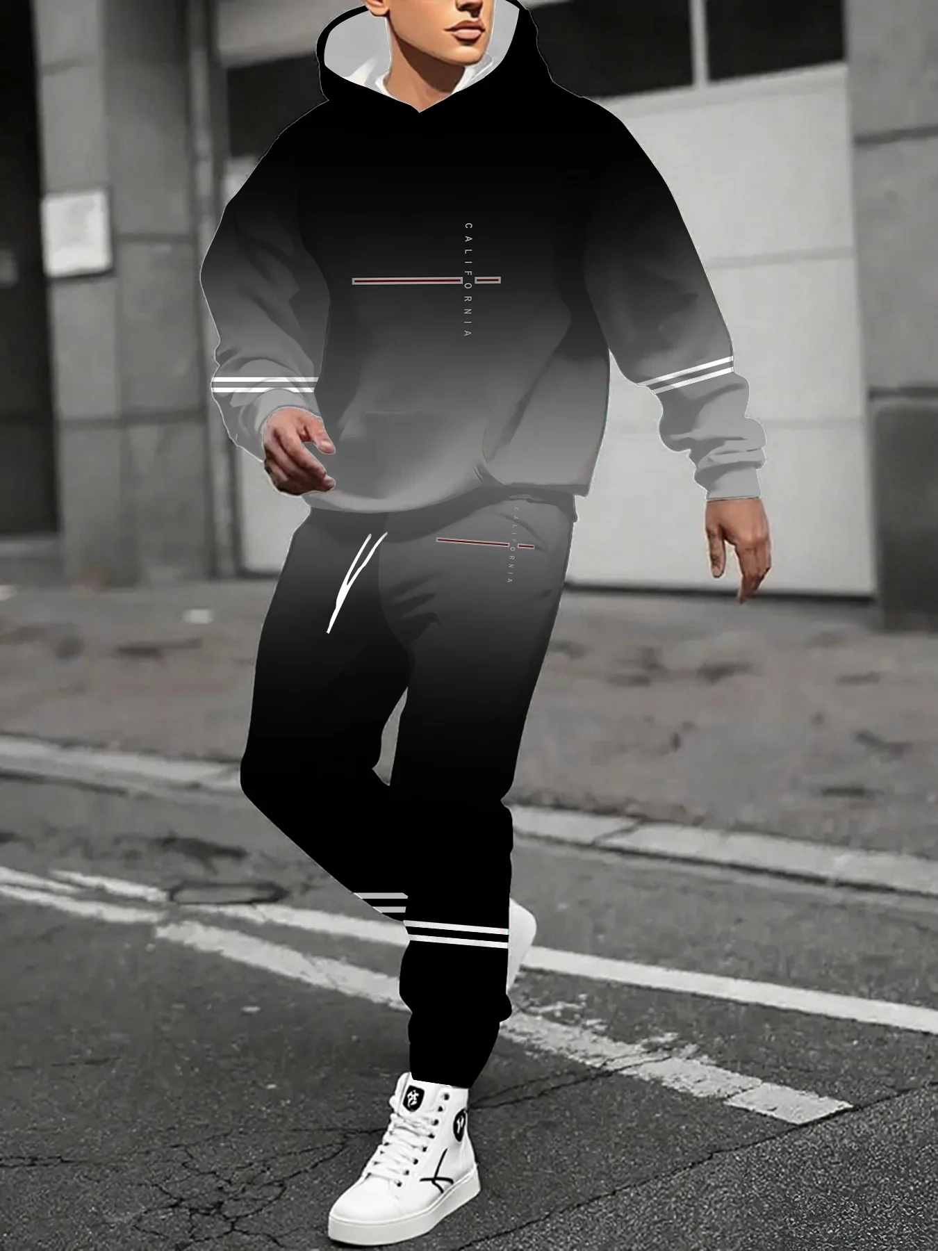 

Autumn and Winter Long Sleeved Suit Men Sports Suit California Print Pattern Men Fashionable Long Sleeved Suit Comfortable