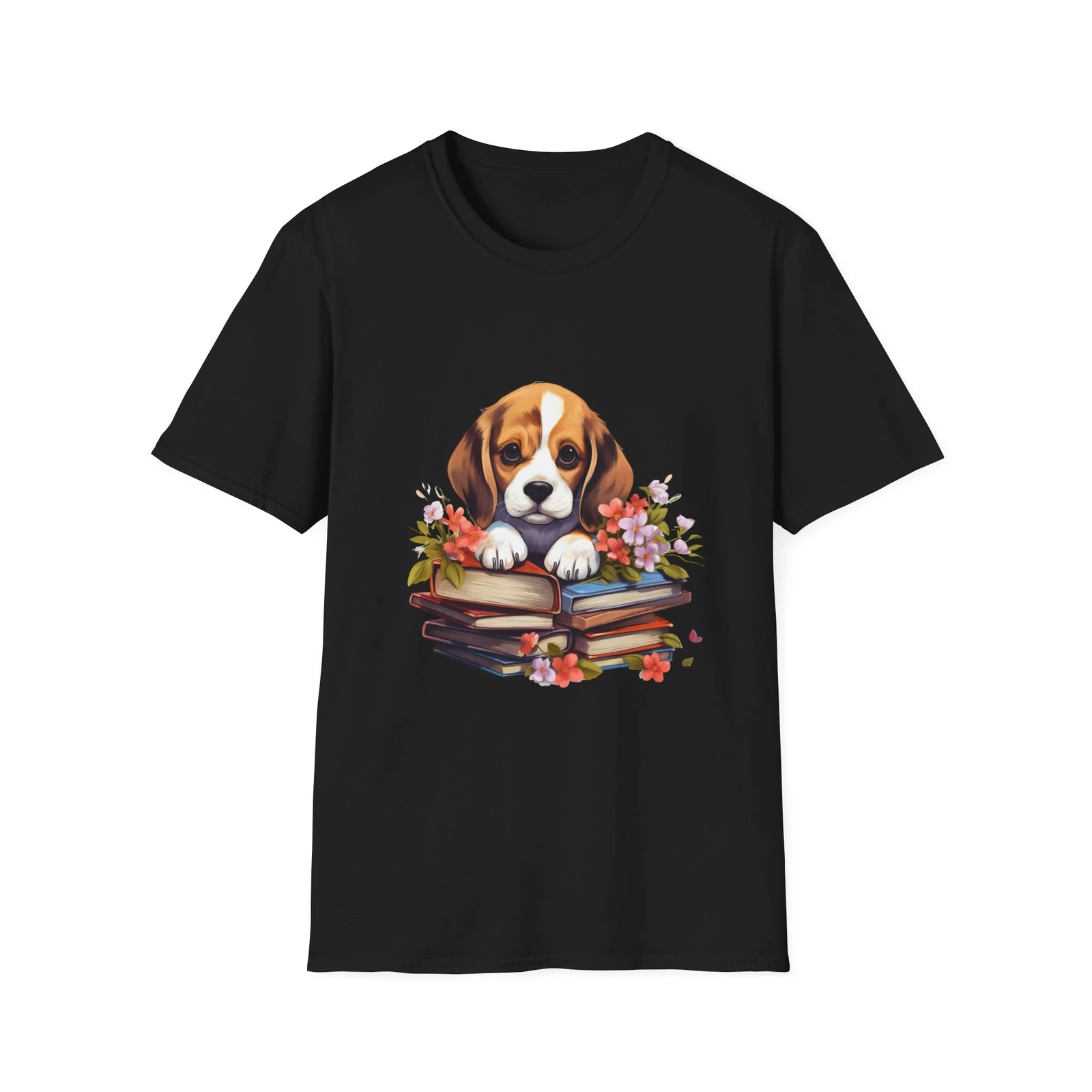 Adorable Puppy Books Unisex T-Shirt, Dog Lover Gift, Cute Pet Tee, Floral Shirt,
