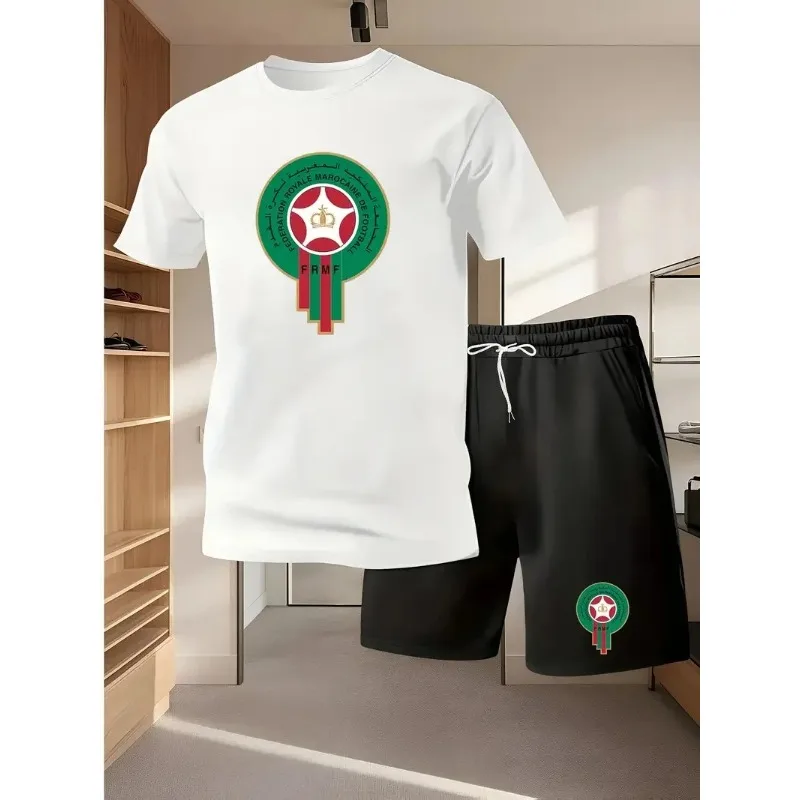 2025 New Fashionable Trendy Men's Casual Sports Set Printed T-shirt Shorts Breathable Summer Outdoor Clothing