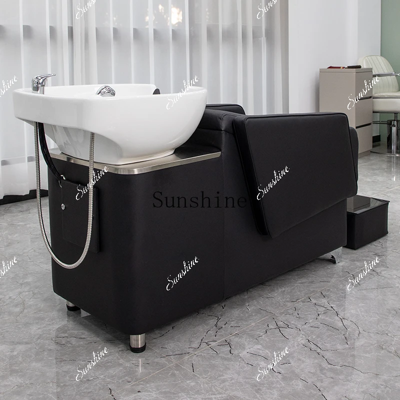 

High-end barber shop special shampoo beauty salon special ceramic basin half bed FT
