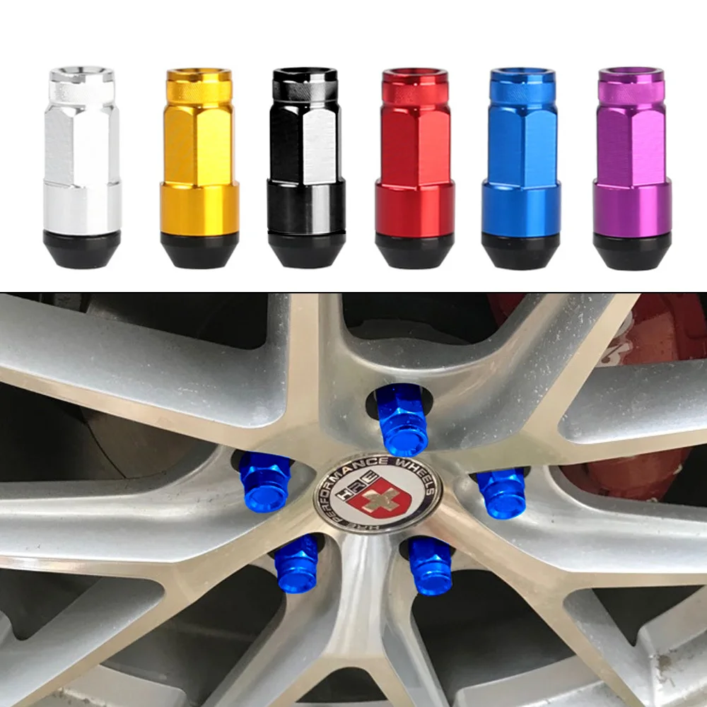 M12x1.5 Extended Tuner Wheel Lug Nut w/53mm Red Aluminum Cap Cover