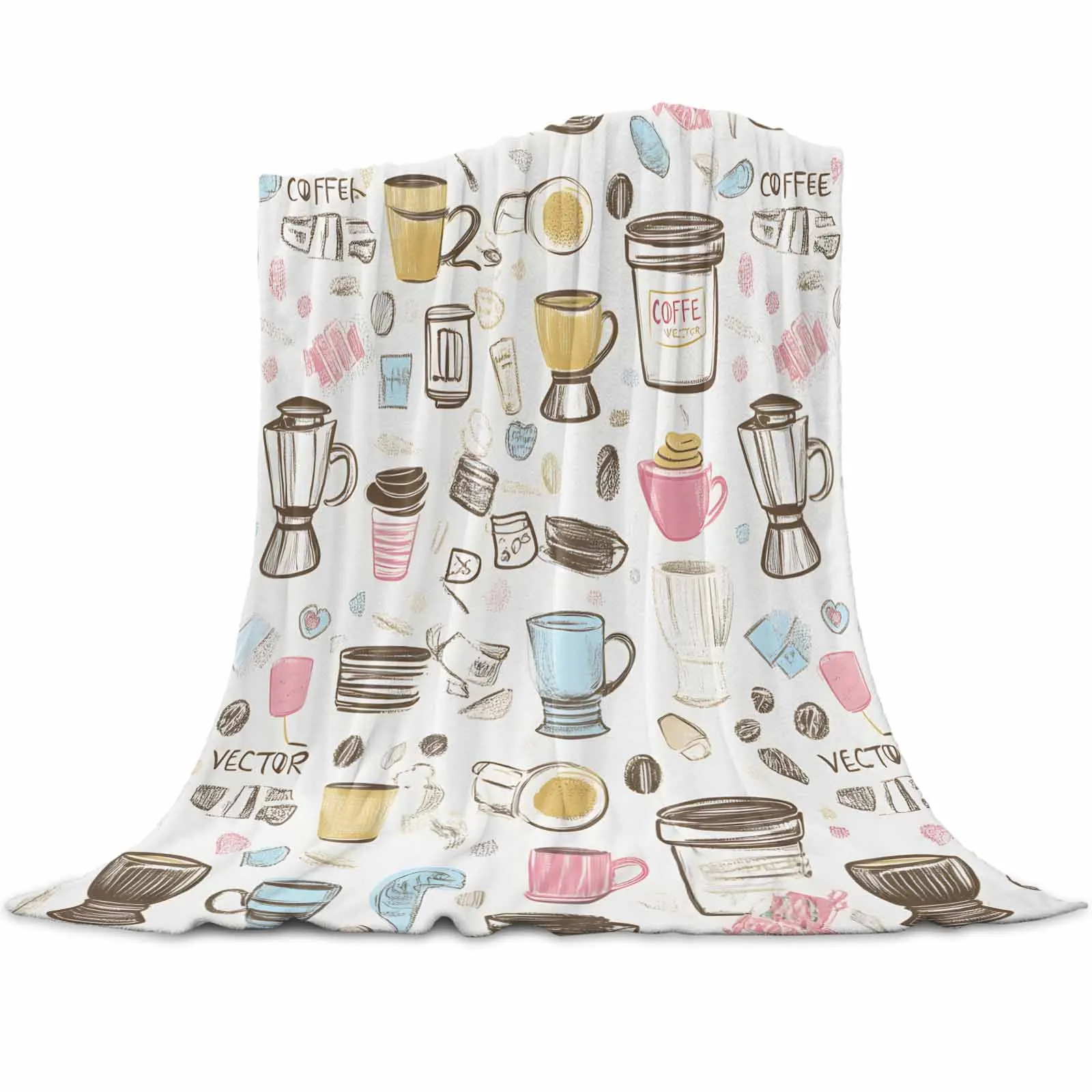 

Cartoon Style Retro Coffee Cup Throws Blankets for Sofa Bed Soft Plush Warm Sofa Throw Blanket Holiday Gifts