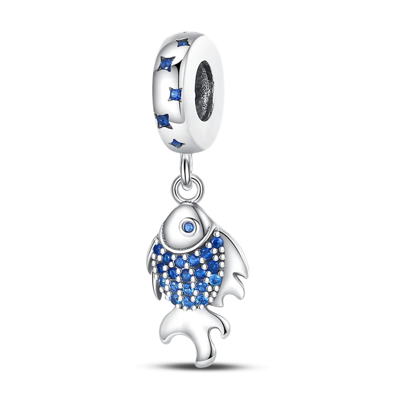 

925 Sterling Silver Charm Ocean Stone Inlaid Fish Pendant Beads Fit Original Pandora Bracelet&Bangle Woman Birthday Jewelry Gift