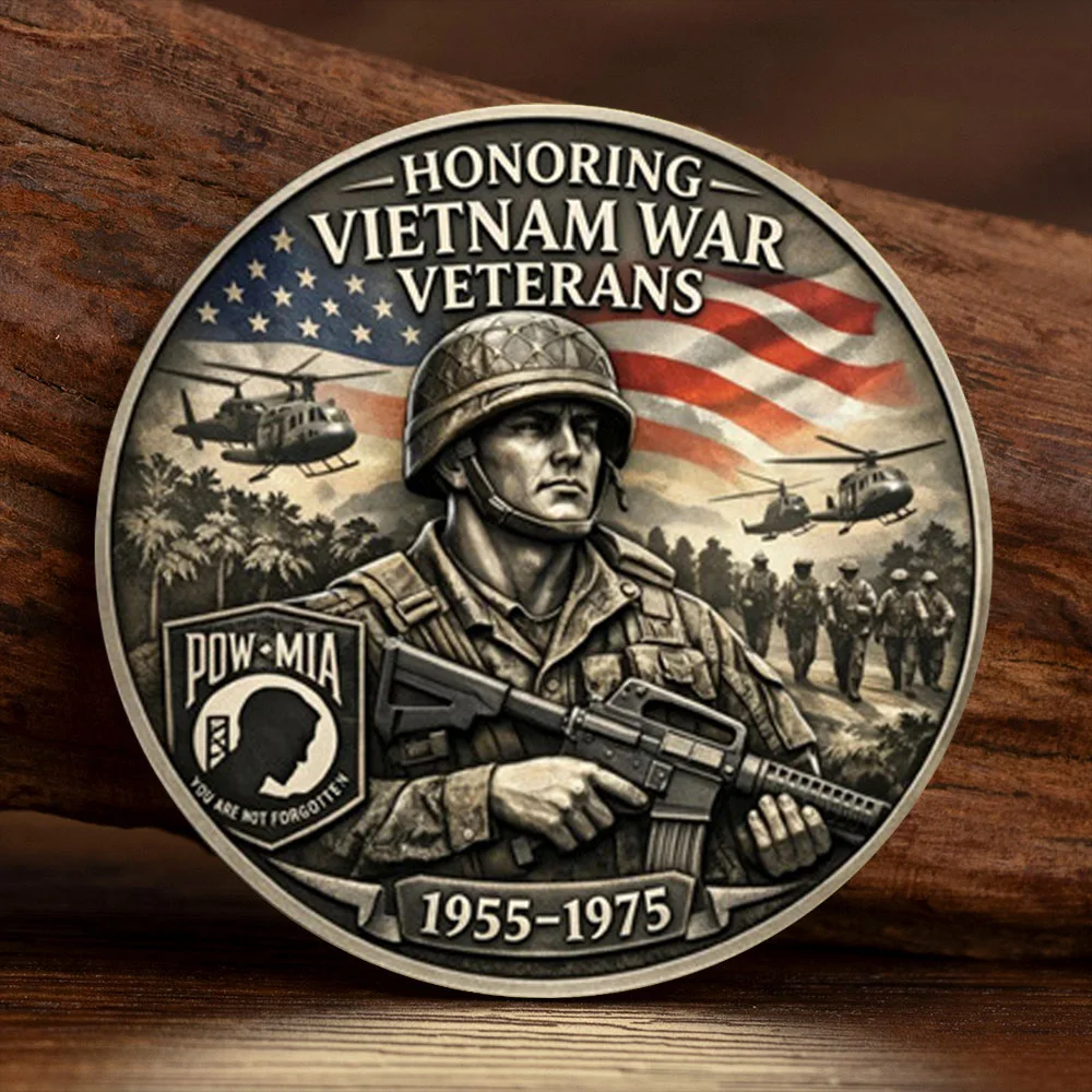 1955-1975 Honoring Vietnam War Veterans Silvery Plated Souvenir Coin POW.MIA A Tribute To Courage and Peace Collection Coin