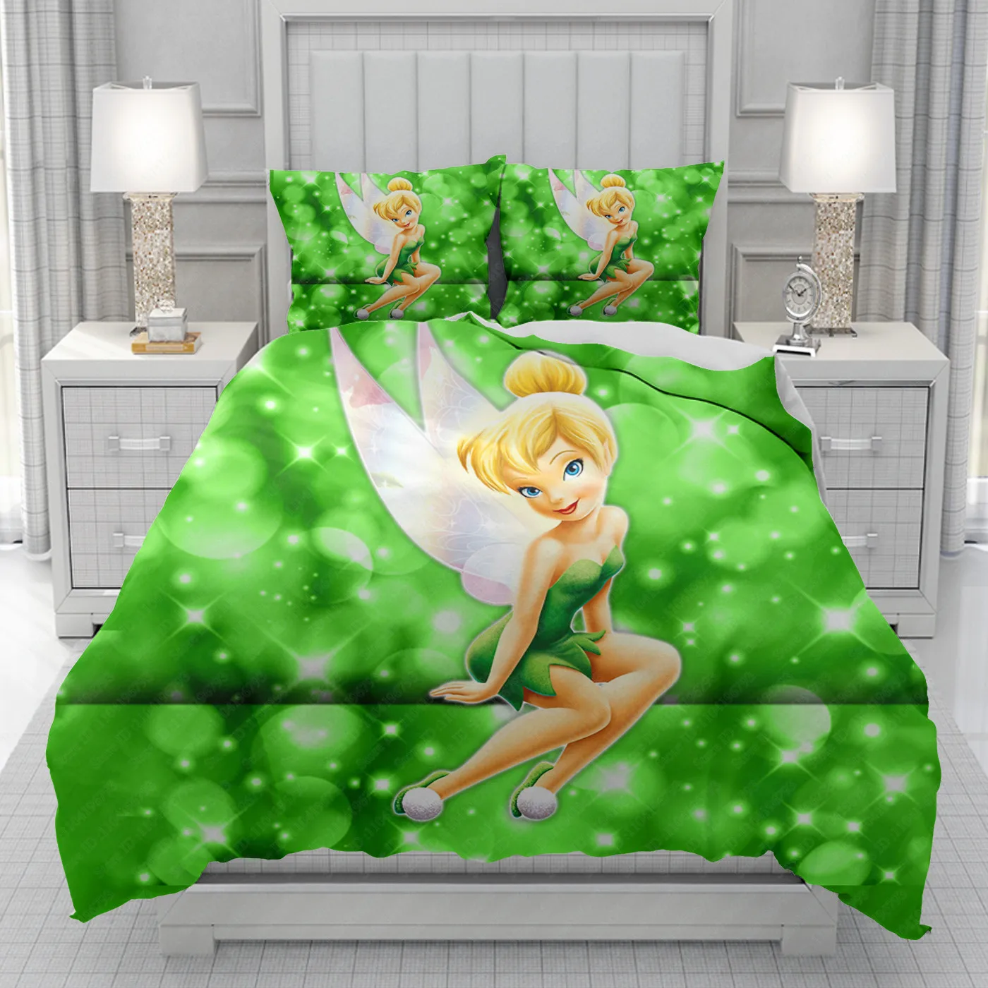 Tinkerbell-funda nórdica de princesa para hombre, mujer y niño, juego de cama con estampado de dibujos animados de Disney, edredón suave y cómodo