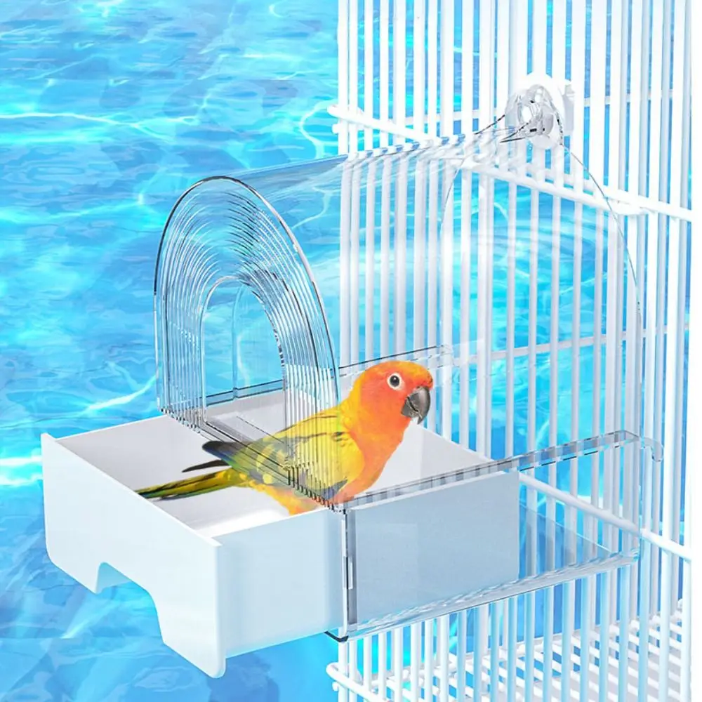 

Practical Clear Parrot Hanging Bathtub Wall Mounted Splashproof Bird Bath Cage Detachable Large Bird Shower Box Budgies