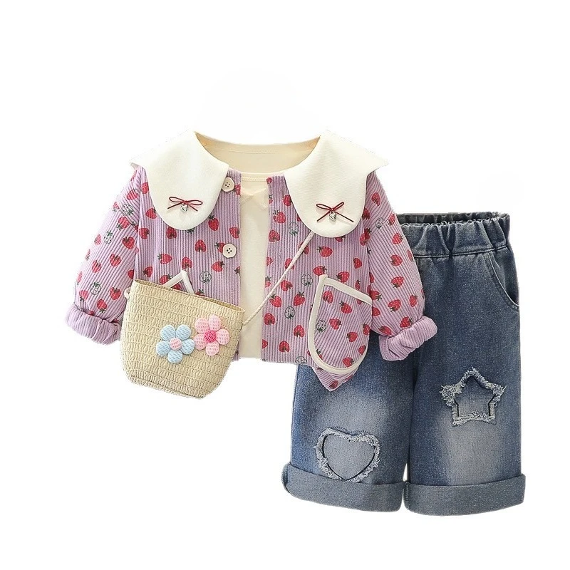 

Новый весенне-осенний комплект детской одежды: куртка, футболка, брюки для девочек, 3 предмета/набор, повседневная одежда с мультяшным принтом для младенцев, детские спортивные костюмы