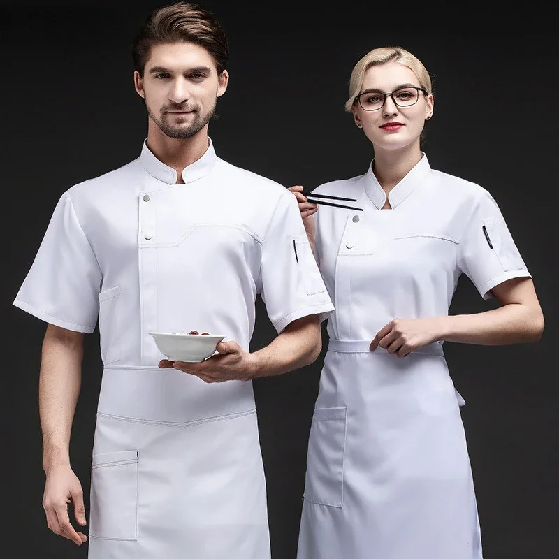 Uniforme de Chef, Ropa de Trabajo, Uniforme de Pastelero, Uniforme de Cocina de Manga Corta para Verano, Traje de Camarero de Restaurante, Chaqueta de Trabajo de Cocina