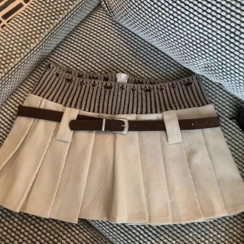 Japanese Vintage Gothic Mini Cake Skirt Womens Black Casual Elegant High Waist Short Corduroy Pleated Skirt Y2k Aesthetic Faldas