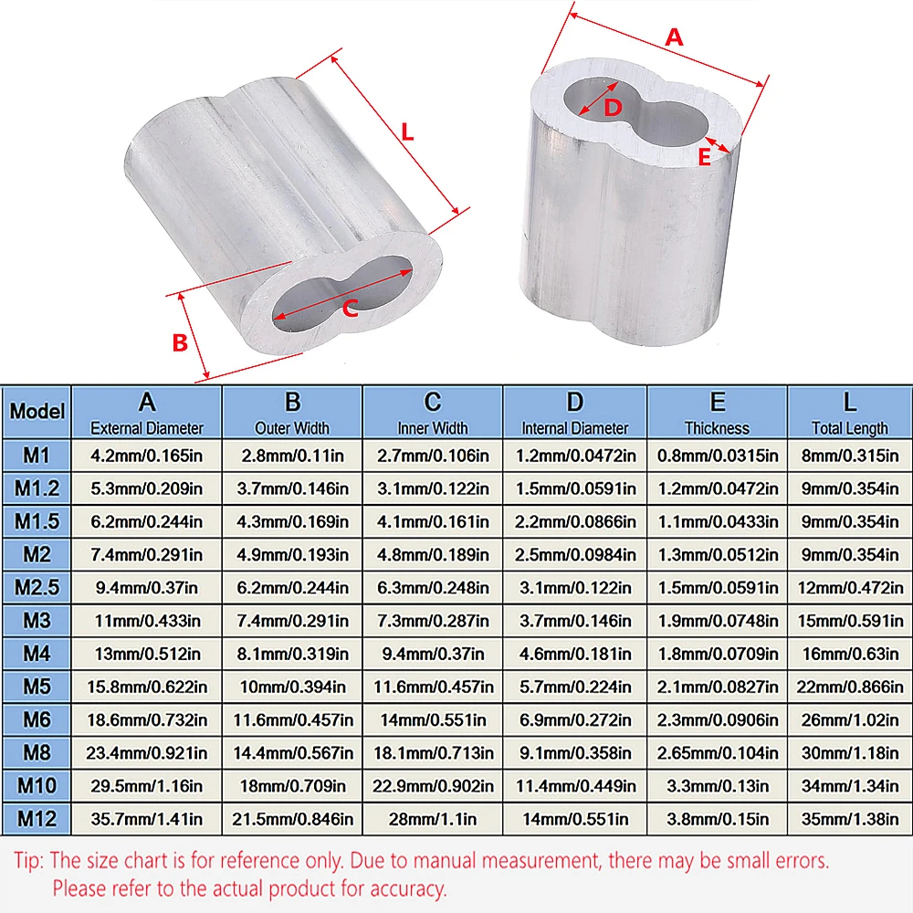 1-100Pcs Double Hole Cable Crimp Sleeve M1 to M12 Wire Ferrules 8-Shape Aluminum Cable Stopper Crimp Rope Hardware Accessories