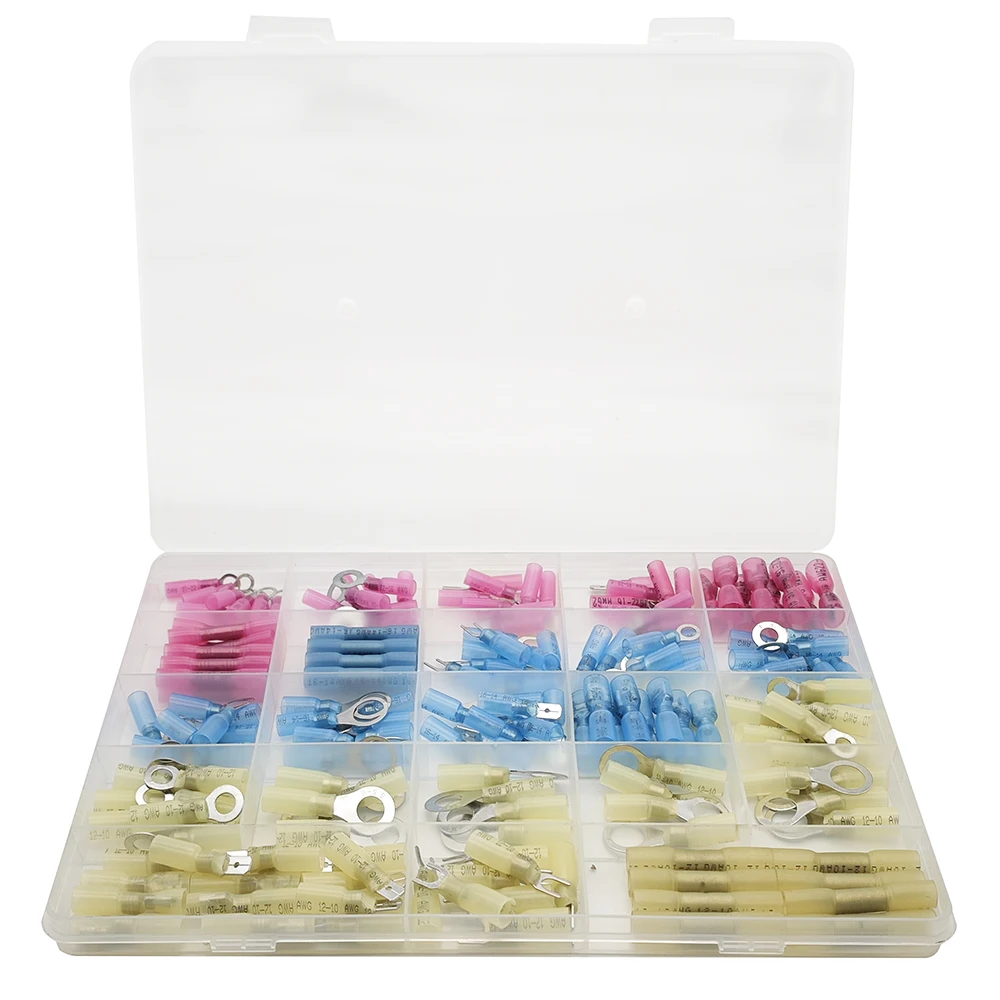 180Pcs Heat Shrink Wire Connectors Kit - Waterproof Marine Battery Electrical Crimp Terminals Set, Ring Fork Spade Butt Splices