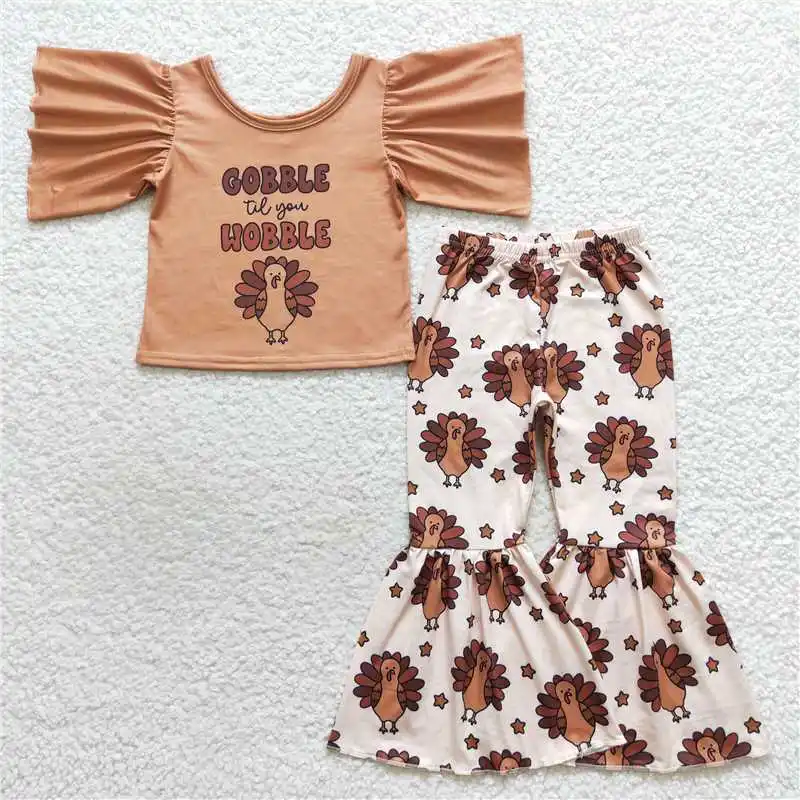 BSPO0119 Autumn Boutique kids clothes boys Thanksgiving turkey short Sleeve pants sets Wholesale baby girl clothes