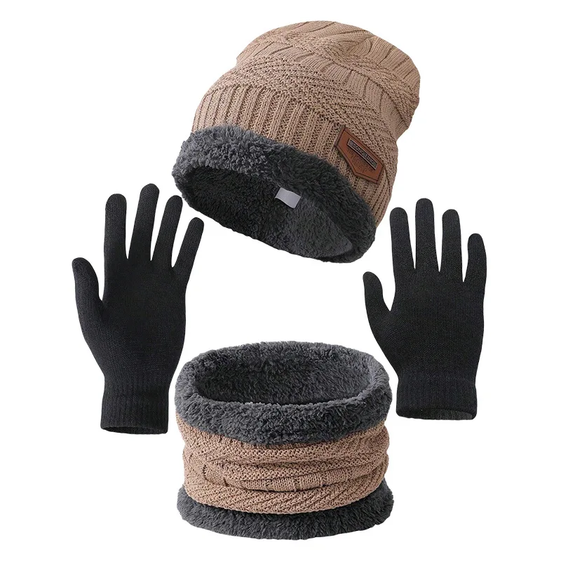 

3pc Thermal Winter Set Windproof Fleece Hat Scarf Gloves Combo for Outdoor Sports Hiking Cycling Fishing Cold Weather Protection