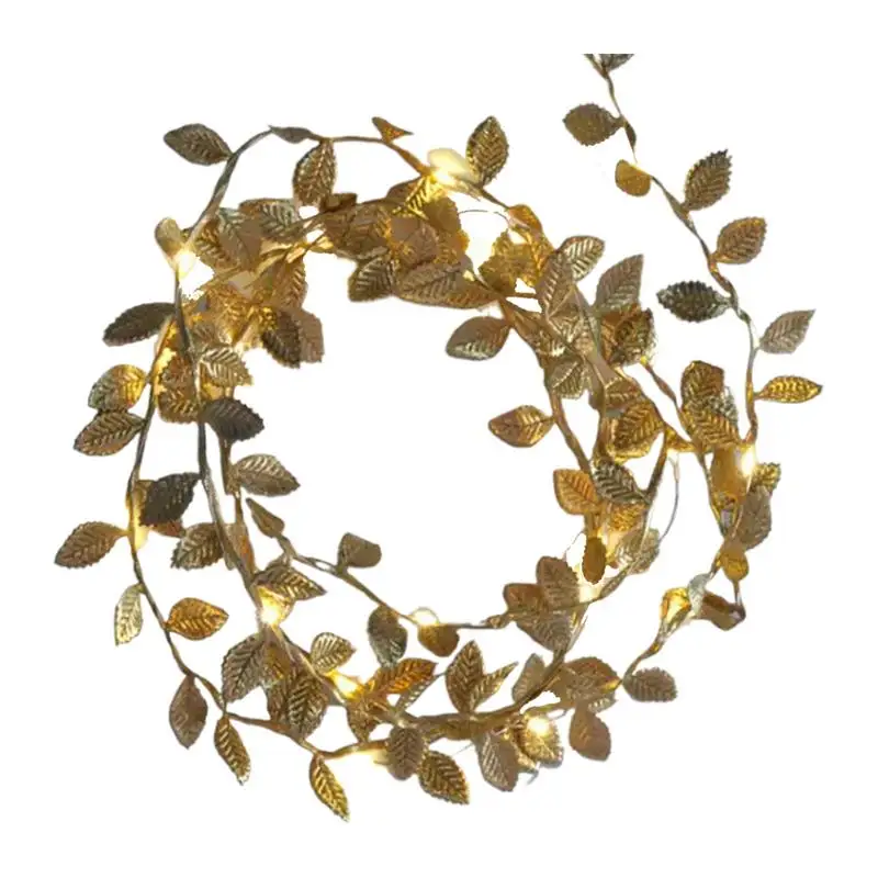 Christmas Garland With Lights Leaves Garland For Festive Decorations 6.6ft Artificial Gold Rattan LED Garland Farmhouse Decor