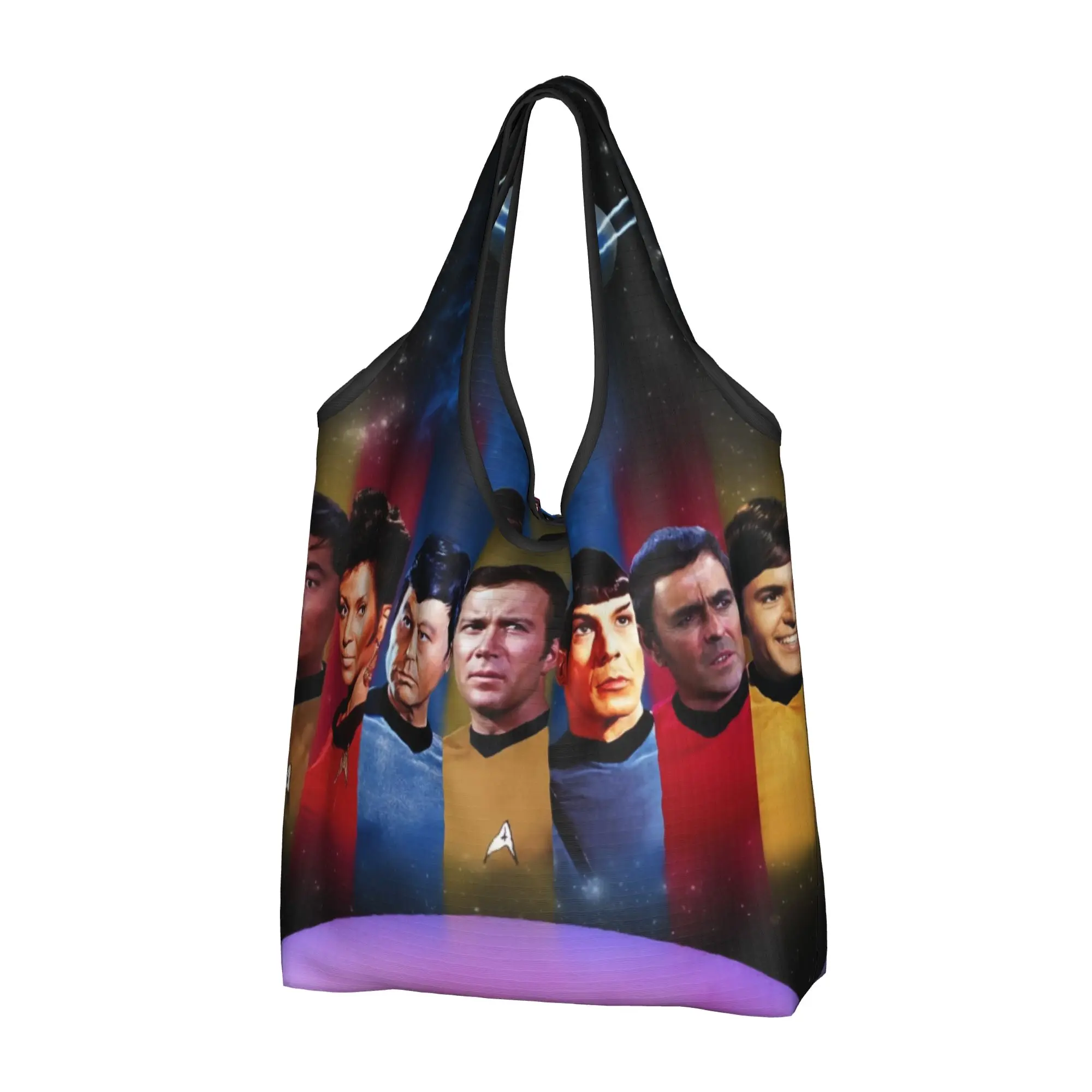 Custom Star Trek Science Fiction TV Series  Shopping Bags Women Portable Big Capacity Groceries  Tote Shopper Bags