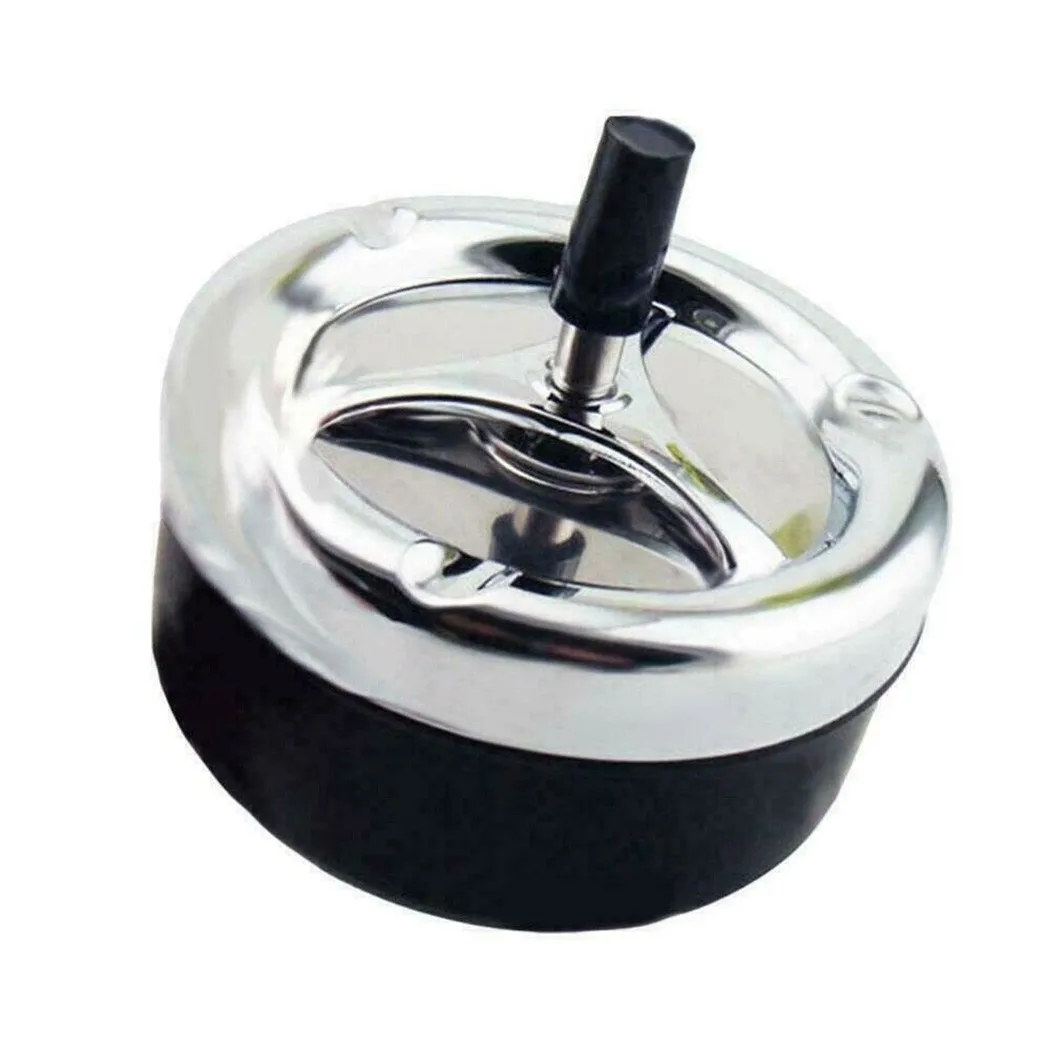 Round Rotary Ashtray Large Metal Rotating Ashtray Black Chrome 14cm Diameter Cigarette Tray Desktop Decor For Home Office Car