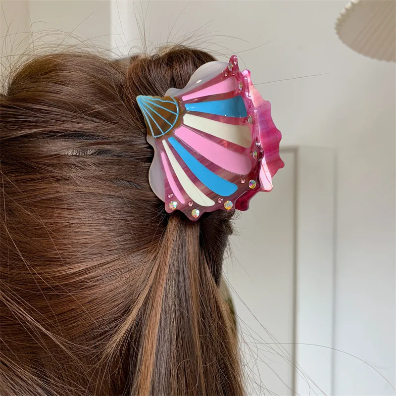 Creative Design Full of Diamond Conch Hair Claw Small High Grade Shell Shape Acetate Hair Clips Hair Accessories For Women