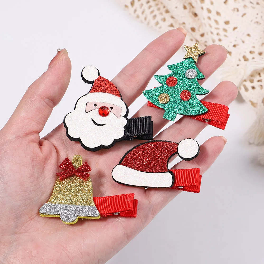 2Pcs/Set Cartoon Christmas Tree Santa Hair Clips For Kids Girls Elk Cute Bell Hairpins Hair Accessories Christmas Gift Wholesale