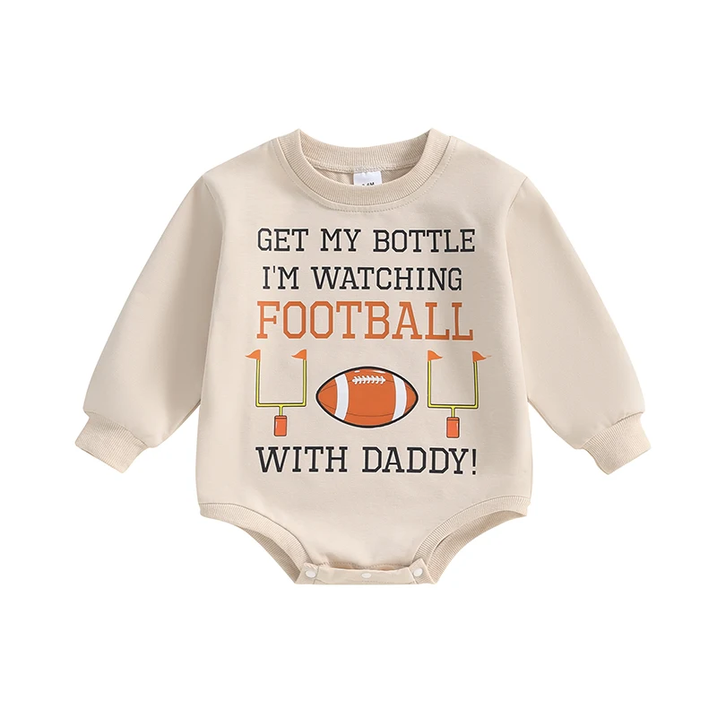 Baby Sweatshirt Romper Football Outfit Long Sleeve Round Neck Flag Print Bodysuit Infant Playsuit