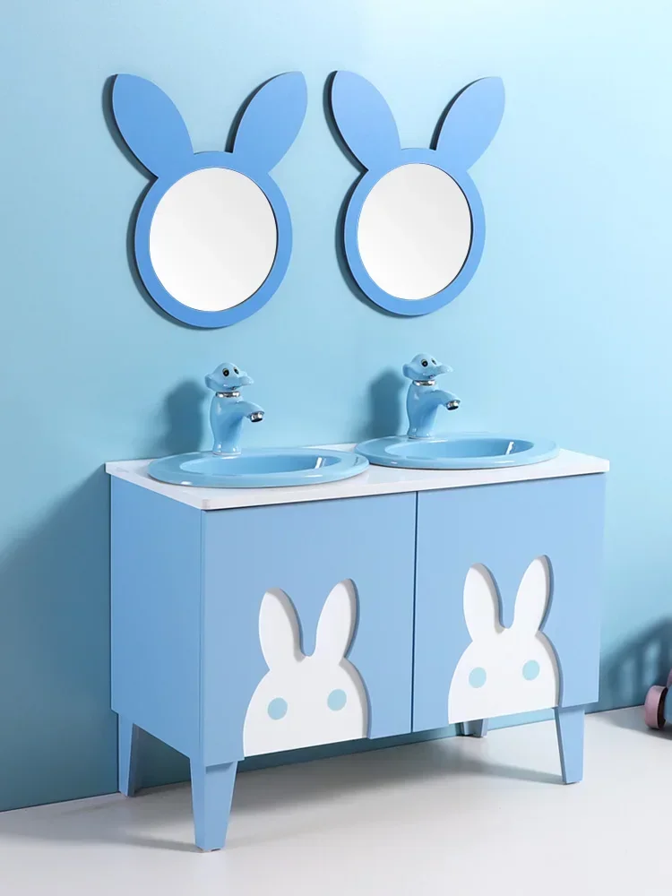 Kindergarten children's bathroom cabinet combination color cartoon mother high and low sink sink basin cabinet toilet sink