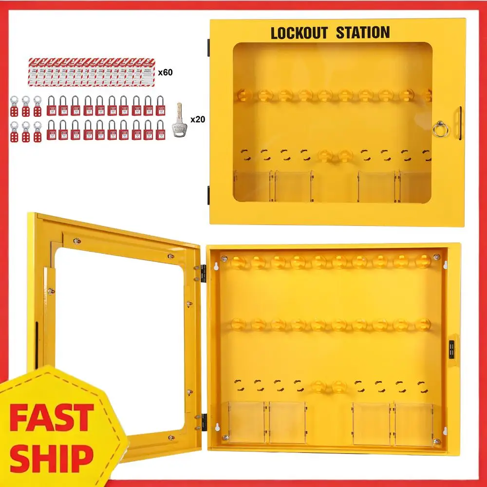

Набор для блокировки и маркировки оборудования (Lock Out Tag Out) с 20 навесными замками, 6 защелками, 60 бирками. Комплект безопасности для электромонтажных работ.