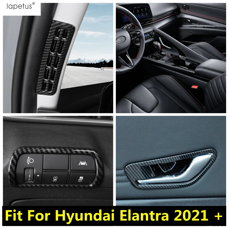 

Head Light Lamp Handle Bowl Gear Shift Water Cup Panel Cover Trim For Hyundai Elantra 2021 2022 2023 Carbon Fiber Accessories