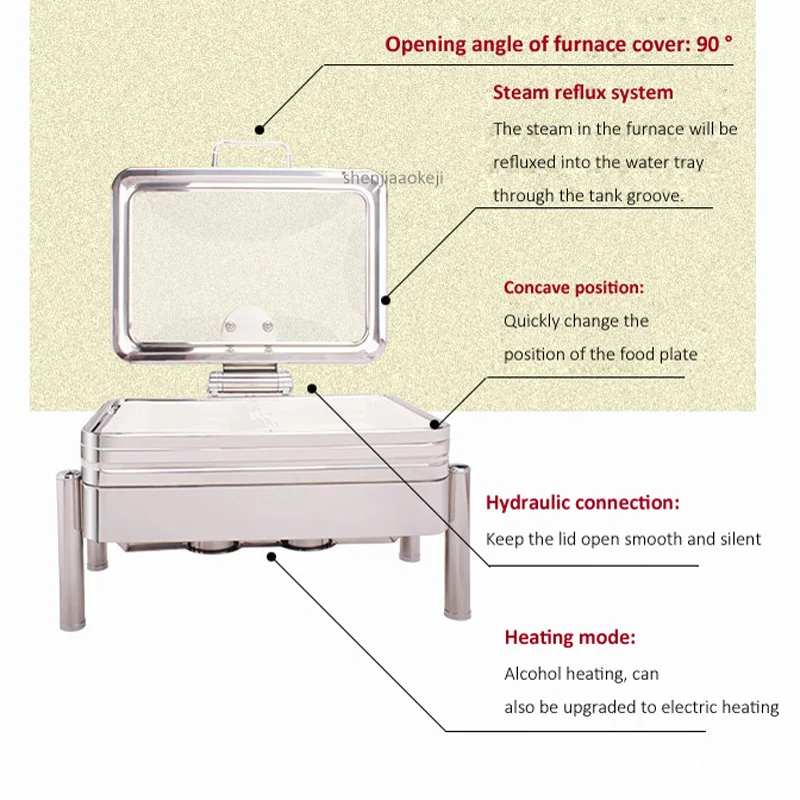 Прямоугольная Роскошная стеклянная Буфетная печь, подогрев спиртом/электрическая нагревательная пластина, подогревающая машина для пищевых продуктов, подогревающая печь