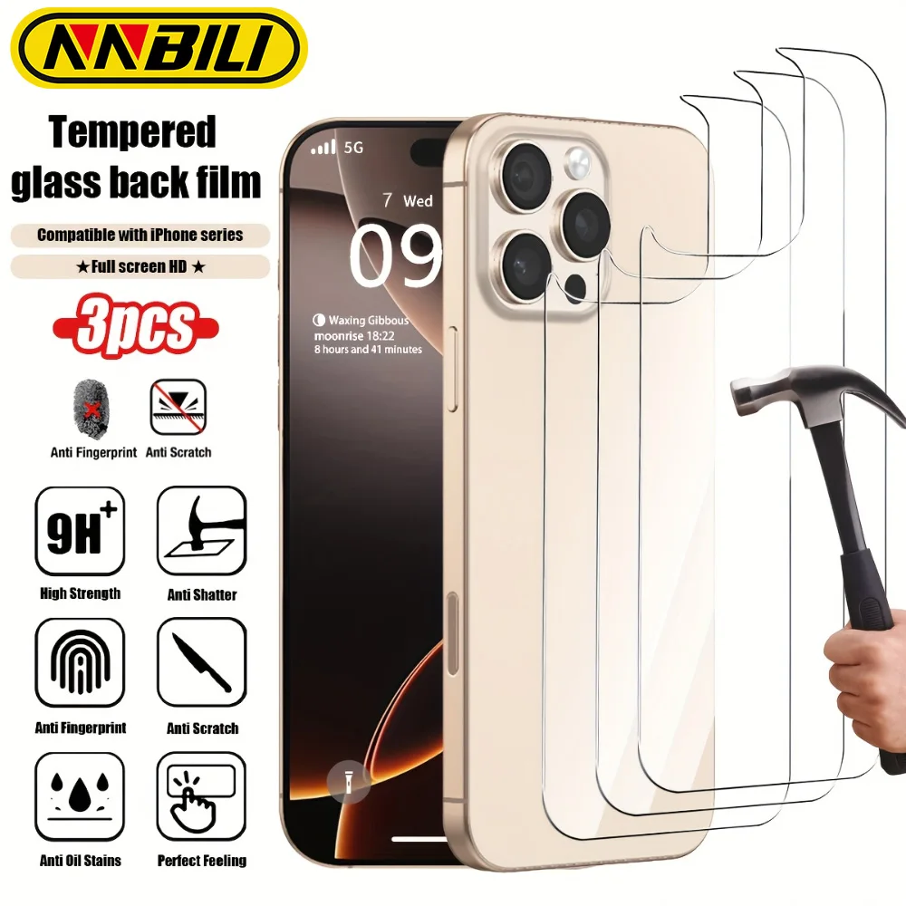 NNBILI 3 stücke Gehärtetes Glas Displayschutzfolie HD Hohe Transparenz Gehärtetes Glas Zurück Film Für iPhone 17 16 15 14 13 12 11Pro Max