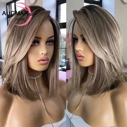 Ash Blonde Brown Bob Highlight Human Hair Wigs Transparent Short Straight Lace Front Wigs Human Hair 13x6 HD Lace Frontal Wig